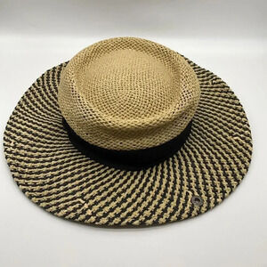 PETER GRIMM Hat Natural Straw Fedora One Size Black Tan‎ Summer Sun Vacation